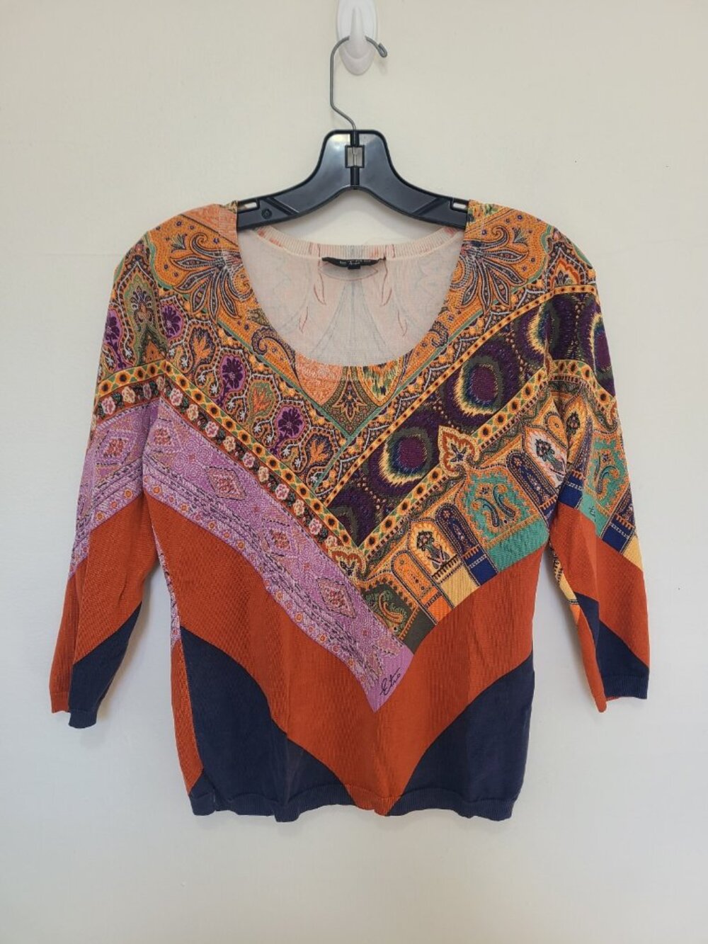 ETRO Milano Silk Blend Paisley Floral Knit Top Womens 42 Made Italy